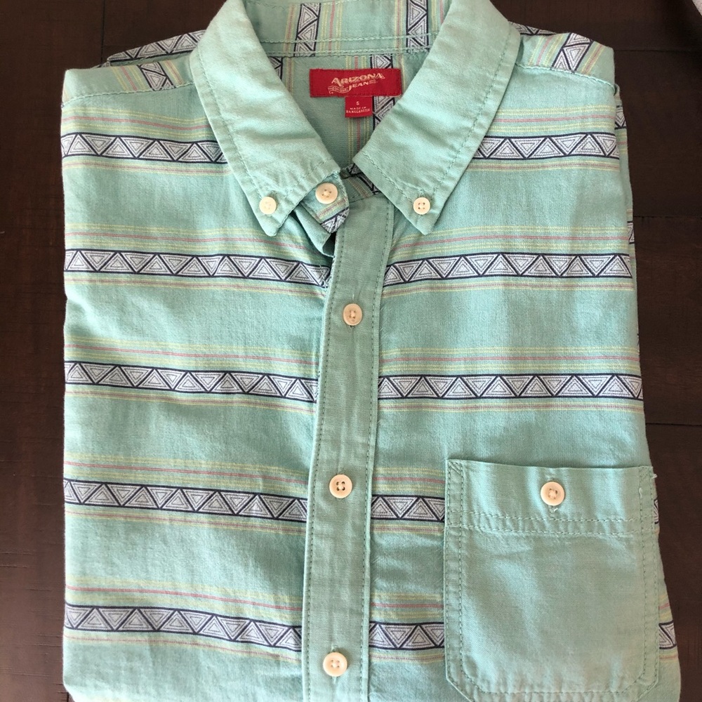 MENS BLUE PATTERN BUTTON UP - Picture 1 of 4